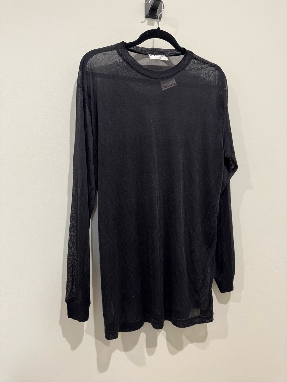 Silk skins Men's Black Sheer 100% silk mesh  Long Sleeve Crew Neck Shirt XL NWT